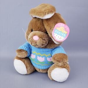 NOS Dakin 12 inch Sunny Day Easter Bunny 1986 Blue Sweater Plush Stuffed Animal